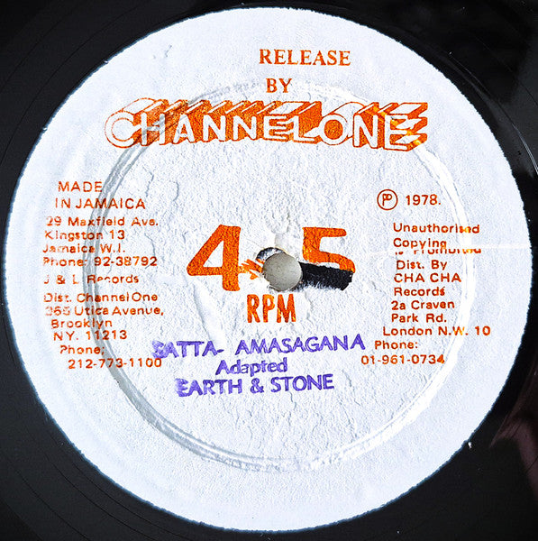 Image of Front Cover of 12" - /G+ - EARTH AND STONE, Satta-Amasagana / Ain't That Loving You (Channel One; none, Jamaica 1978), ,  - 2446002S