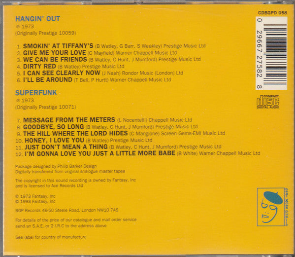 Image of Back Cover of CD - VG+/VG+ - FUNK INC., Hangin' Out / Superfunk (BGP Records; CDBGPD 058, UK 1993), ,  - 2456002S