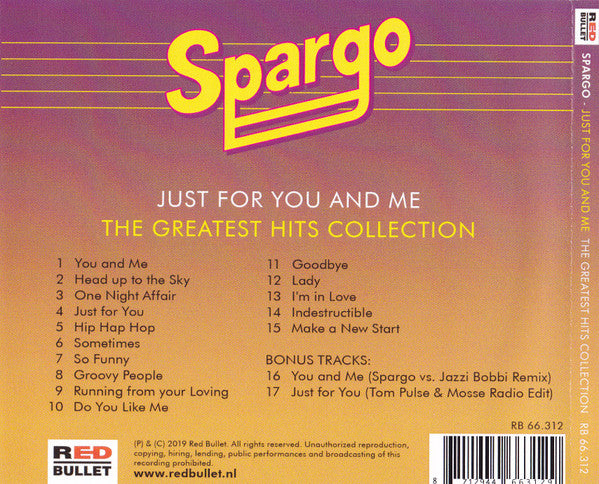 Image of Back Cover of CD - EX/EX - SPARGO, Just For You And Me - The Greatest Hits Collection (Red Bullet; RB 66.312, Netherlands 2019, Jewel Case), ,  - 2336010E
