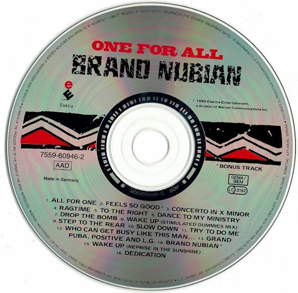 Image of Label Cover of CD - VG+/VG+ - BRAND NUBIAN, One For All (Elektra ; 7559-60946-2, Europe 1990, Jewel Case), ,  - 2416011C