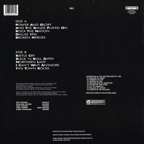 Image of Back Cover of LP - VG/VG - SAXON, Rock N' Roll Gypsies (Roadrunner Records; RR 9416 1, Netherlands 1989), ,  - 2426032E