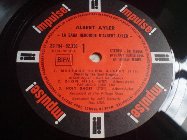 Image of Label Cover of LP - VG/VG+ - ALBERT AYLER, La Saga H ro que D'Albert Ayler (Impulse! ; 2C 154-92336/37, France 1971, Laminated Gatefold Sleeve), Only the lightest of marks.,  - 2416023C