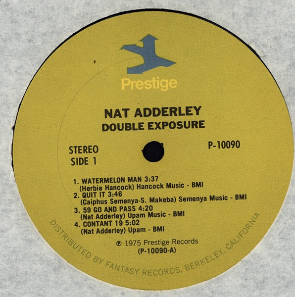 Image of Label Cover of LP - VG/VG+ - NAT ADDERLEY, Double Exposure (Prestige; P-10090, US 1975, Pasteback Sleeve), Sleeve is still in shrink but is notched in a couple of places. Disc has only some light storage marks.,  - 2416024C