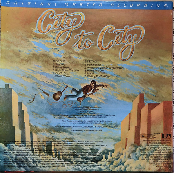 Image of Back Cover of LP - VG+/VG+ - GERRY RAFFERTY, City To City (Mobile Fidelity Sound Lab; MFSL 1-058, US 1981 Reissue, Inserts, Half-Speed Mastered- Audiophile LP), ,  - 2426037E