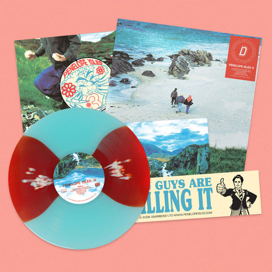 Image of Front Cover of LP - NEW/NEW - PENELOPE ISLES, 3 (Bella Union; BELLA1709VD, UK 2026, Gatefold, Inner, Postcard, Sticker, ‘Hot Wings’ red & blue vinyl, Signed & hand-numbered postcard, Bumper sticker, Air-freshener, Gatefold sleeve & printed inner sleeve, Limited pressing of 400, Dinked Edition: 421), , Penelope Isles returns. After a brief disappearance into solo records and restless touring, Wolter siblings Jack and Lily resurface with 3: a record drenched in salt and sun, with the tide pulling 
