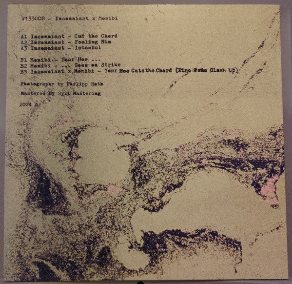 Image of Back Cover of 12" - VG+/VG+ - INSOMNIAST, MONIBI, W133008 (W133; W133008, Germany 2024, Picture Sleeve), , As the nights grow longer and winter settles in, Berlin's W133 is proud to present the label s second major vinyl release. W133008, a split EP shared by label newcomer Insomniast and his friend Monibi, who returns for her second appearance, will warm up your cozy evenings or fuel sweaty club nights. This record truly offers a bit of everything. - 2326180E