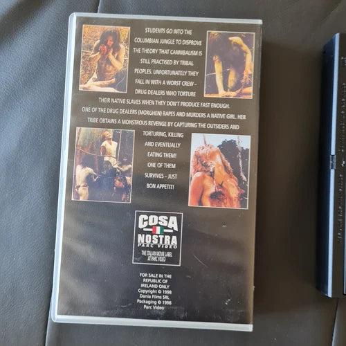 Image of Back Cover of VHS - VG+/VG+ - UMBERTO LENZI, CANNIBAL FEROX (Cosa Nostra; ,  1998), Strong VG+,  - 2456006S