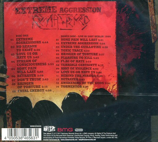 Image of Back Cover of CD - VG+/VG+ - KREATOR, Extreme Aggression (Noise; NOISE2CD023D, Europe 2019 Reissue, Booklet), ,  - 2456026S