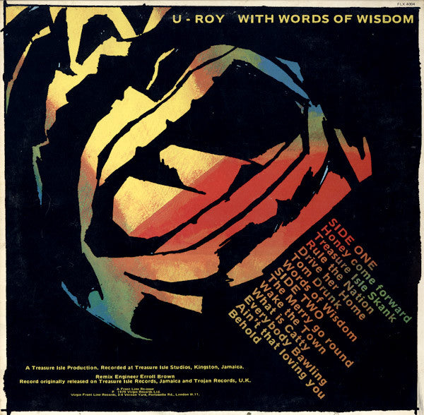 Image of Back Cover of LP - VG+/EX - U-ROY, With Words Of Wisdom (Front Line; FLX 4004, UK 1979), Shiny clean, nice labels, good looking sleeve.,  - 3726223E