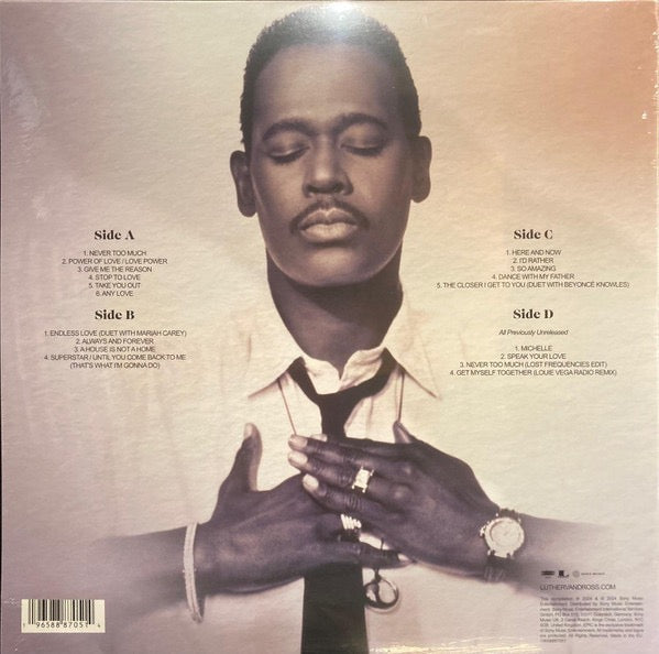 Image of Back Cover of 2xLP - NEW/NEW - LUTHER VANDROSS, Never Too Much: Greatest Hits (Epic ; 19658887051, Europe 2024, Compilation), ,  - 2236183E
