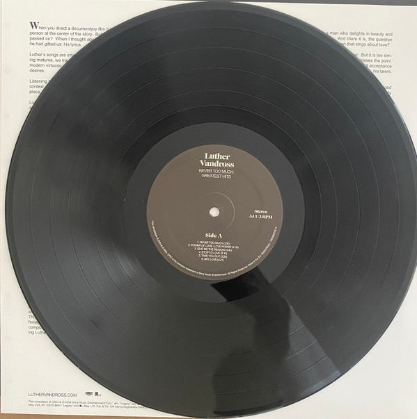 Image of Label Cover of 2xLP - NEW/NEW - LUTHER VANDROSS, Never Too Much: Greatest Hits (Epic ; 19658887051, Europe 2024, Compilation), ,  - 2236183E