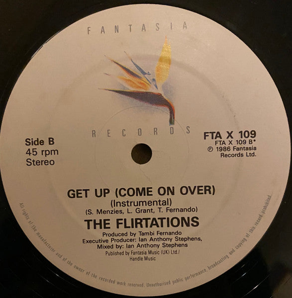 Image of Back Cover of 12" - VG/EX - THE FLIRTATIONS, Get Up (Come On Over) (Fantasia Records; FTA X 109, UK 1986), Ringwear on company sleeve.,  - 2426077E