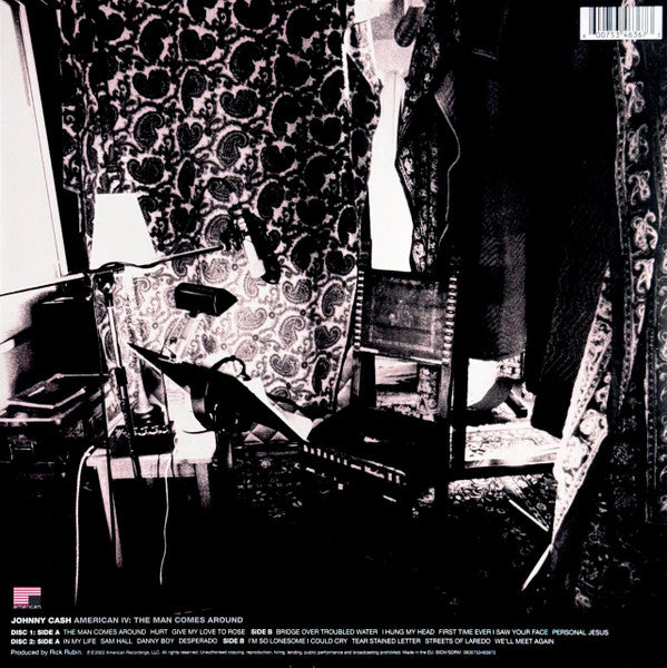 Image of Back Cover of 2xLP - NEW/NEW - JOHNNY CASH, American IV: The Man Comes Around (American Recordings; 0600753463673, Europe 2016 Reissue, 2 Inners), , On first thought, the idea of the Man In Black recording such covers as "Bridge Over Troubled Water", "Danny Boy" and "The First Time Ever I Saw Your Face" might seem odd, even for an artist who's been able to put his personal stamp on just about everything. But American IV - The Man Comes Around, which also draws on Cash's original songs as well as th