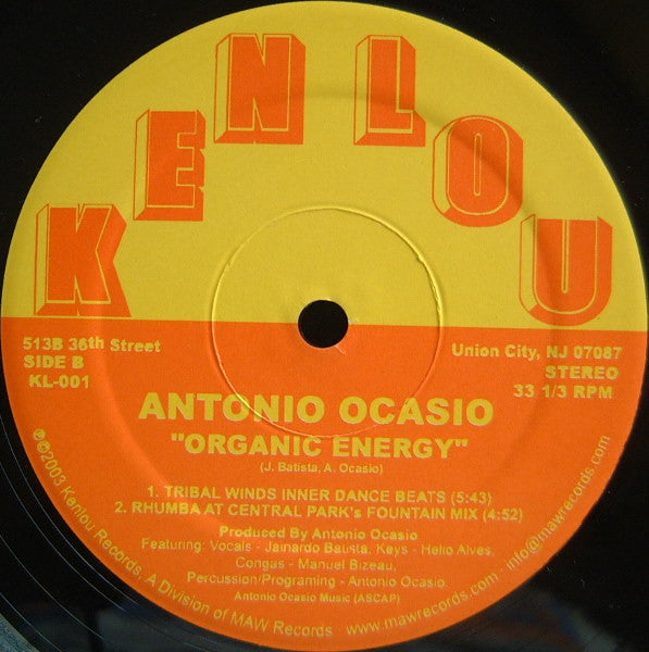 Image of Back Cover of 12" - VG/VG - ANTONIOANTONIO OCASIO, Organic Energy (Kenlou Records; KL-001, US 2003), Strong VG, light marks only, plays VG+,  - 2446072S
