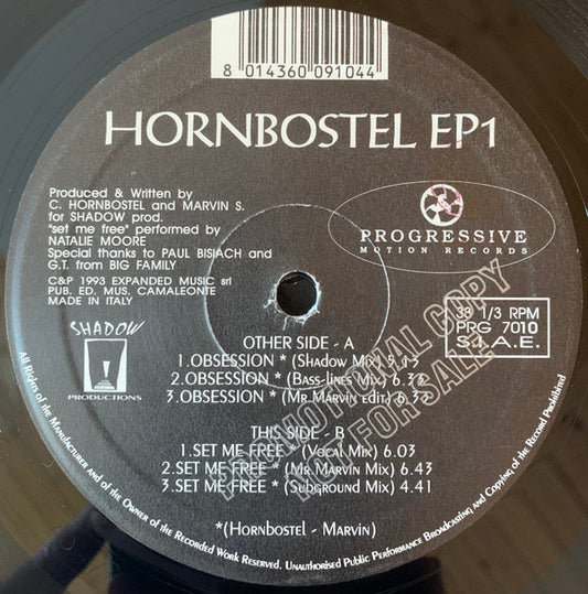 Image of Front Cover of 12" - VG/VG - HORNBOSTEL, EP1 (PRG (Progressive Motion Reco; PRG 7010, Italy 1993, Die Cut Company Sleeve), faint rub marks and few whispy hairlines - strong VG,  - 2446058S