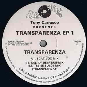 Image of Front Cover of 12" - /VG+ - TONY CARRASCO, Transparenza EP 1 (Disco Magic UK ; DMX 002, UK 1992), highlighter on label. plain disco bag sleeve,  - 2446059S
