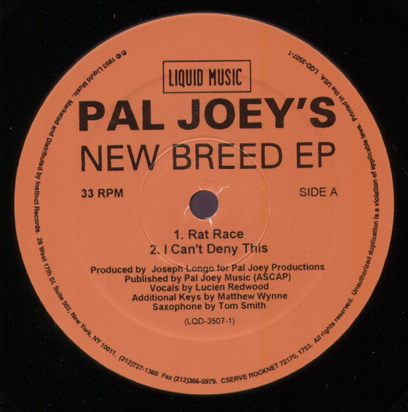 Image of Front Cover of 12" - VG+/VG - PAL JOEY, New Breed EP (Liquid Music ; LQD-3507-1, US 1993, Stickered Plain Sleeve), few scuffs either side - minor. original stickered sleeve - still in shrink - opened,  - 2446080S