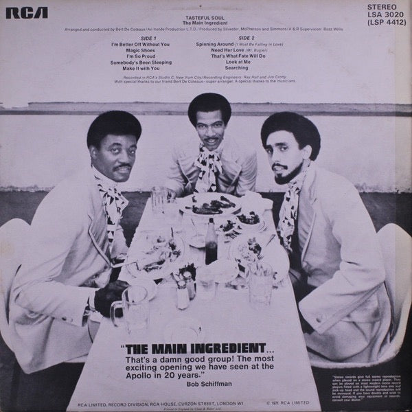 Image of Back Cover of LP - VG+/VG - MAIN INGREDIENT, Tasteful Soul (RCA; LSA 3020, UK 1970, Laminated Front Sleeve), Light Marks only.,  - 2416190C