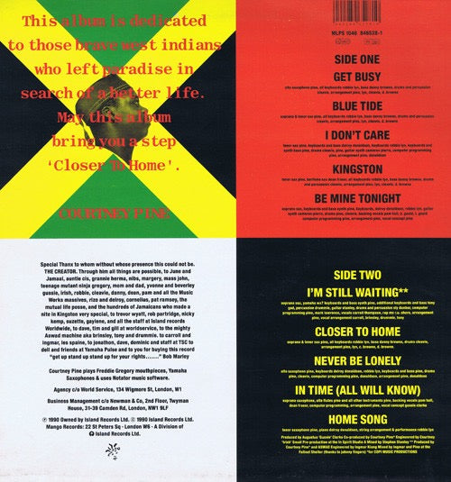 Image of Back Cover of LP - VG/VG - COURTNEY PINE, Closer To Home (Mango; MLPS 1046, UK & Europe 1990), ,  - 2416192C