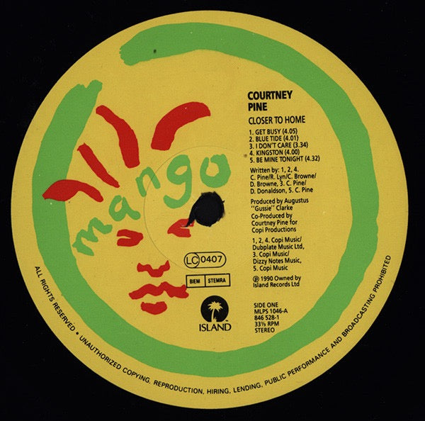 Image of Label Cover of LP - VG/VG - COURTNEY PINE, Closer To Home (Mango; MLPS 1046, UK & Europe 1990), ,  - 2416192C