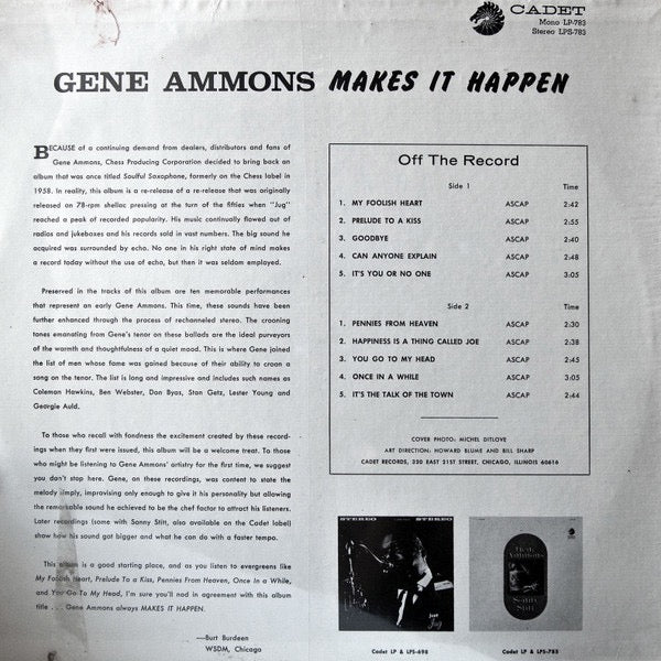 Image of Back Cover of LP - VG/VG+ - GENE AMMONS, Makes It Happen (Cadet; CA 783, US 1977), Cut-out (Notched),  - 2416193C
