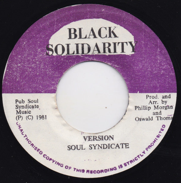 Image of Back Cover of 7" - /VG - TRISTON PALMA, Collie Man (Black Solidarity; none, Jamaica 1981), Marks on disc. Plays well. Label tear.,  - 2456047S