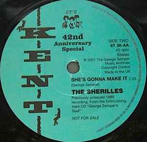 Image of Back Cover of 7" - /VG+ - THE CLASSIC EXAMPLE / THE SHERILLES, Right On / She's Gonna Make It (Kent Records; 6T 36-A, UK 2021), Lightest of marks. Plays very well.,  - 2456051S