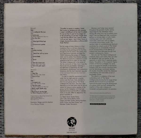 Image of Back Cover of 2xLP - VG/VG - ANDY WARHOL'S VELVET UNDERGROUND FEATURING NICO, Andy Warhol's Velvet Underground Featuring Nico (MGM Blue and Gold; 2683 006, UK 1971, Laminated Gatefold Sleeve), ,  - 2426047E