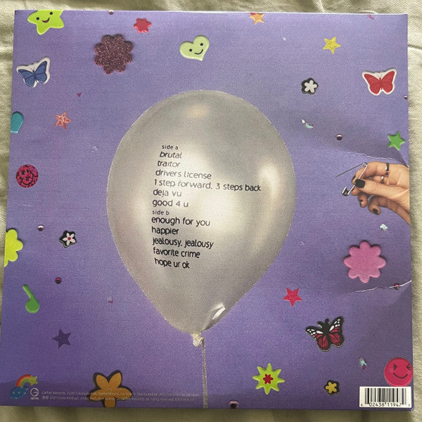 Image of Back Cover of LP - VG+/EX - OLIVIA RODRIGO, Sour (Geffen Records; B0033816-01, US 2022 Reissue, Gatefold, Fruit Punch Vinyl), ,  - 2426140E