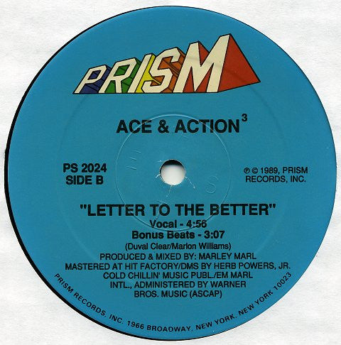 Image of Back Cover of 0446136S: 12" - ACE & ACTION, Together / Letter To The Better (Prism; PS 2024, US 1989, Company Sleeve) Light marks. Wear to company sleeve.  G+/VG