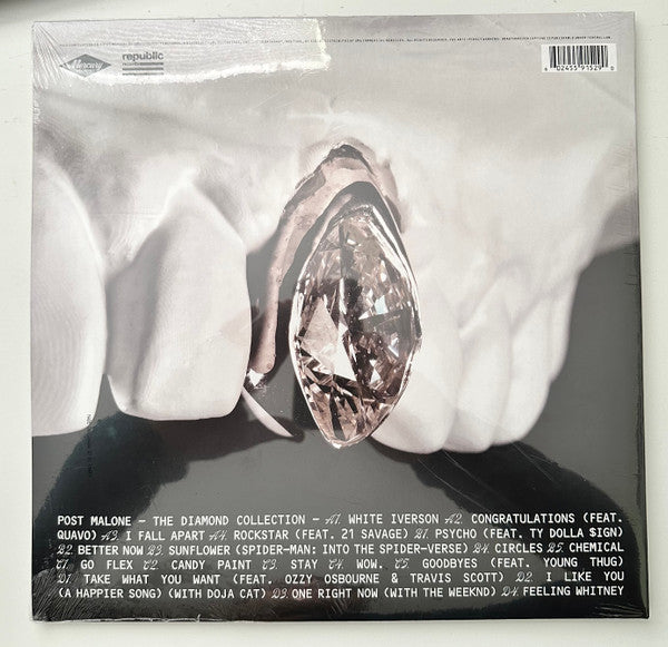 Image of Back Cover of 2xLP - EX/EX - POST MALONE, The Diamond Collection (Mercury; 00602455915290, Europe 2023, Gatefold, 2 Inners & Insert, Clear Vinyl), Hype stickered, still in shrinkwrap.,  - 2416065C