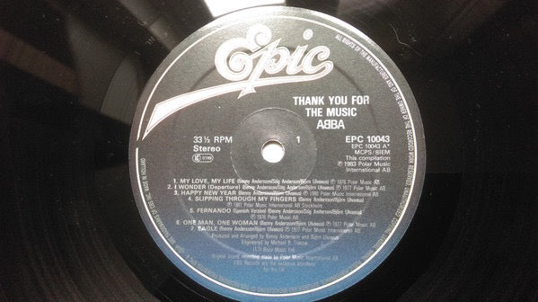 Image of Label Cover of LP - VG/VG - ABBA, Thank You For The Music (Epic; EPC 10043, UK 1983), Strong VG Throughout. ,  - 2416094C