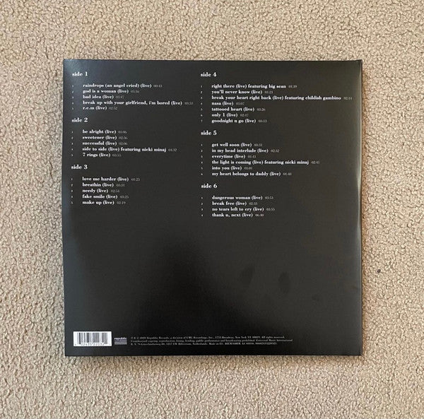 Image of Back Cover of 3xLP - VG+/EX - ARIANA GRANDE, K Bye For Now (Swt Live) (Republic Records ; 00602435220321, UK & Europe 2021, Gatefold, Record Store Day 2021), ,  - 2426121E