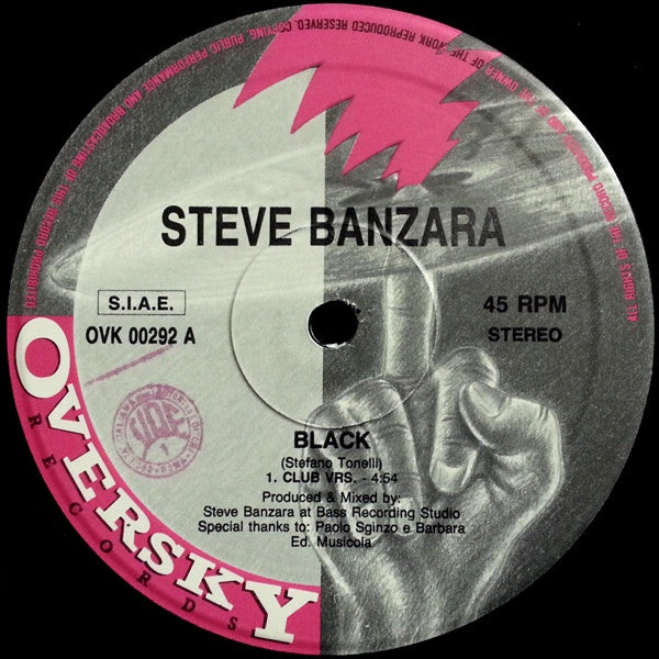 Image of Label Cover of 12" - VG/VG+ - STEVE BANZARA, Black (Oversky Records; OVK 00292, Italy 1992, Stickered Company Sleeve), ,  - 2446143S