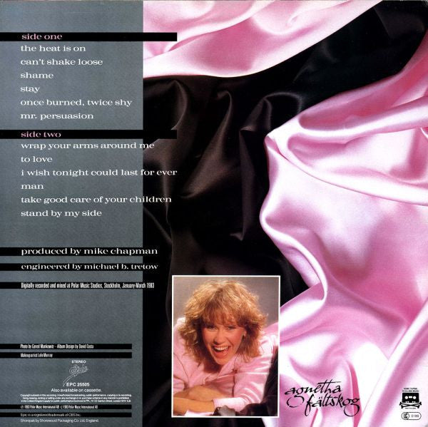 Image of Back Cover of LP - VG/VG - AGNETHA F LTSKOG, Wrap Your Arms Around Me (Epic; EPC 25505, UK 1983, Inner), Strong VG,  - 2416098C