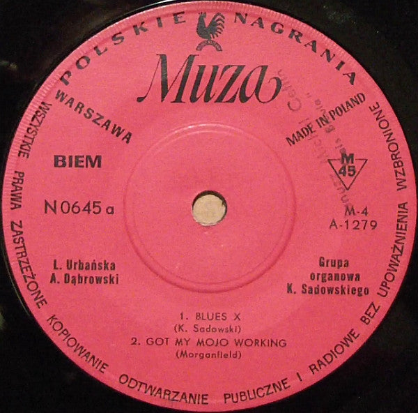 Image of Label Cover of 7" EP - VG/VG+ - GRUPA ORGANOWA KRZYSZTOFA SADOWSKIEGO / LILIANA URBA SKA / ANDRZEJ D BROWSKI, Blues X (Polskie Nagrania Muza Red Labels; N 0645, Poland 1971), Strong VG+, Sleeve Creased, A1 : Blues XA2 : I Got My Mojo WorkingB1 : Ko ysanka Z Filmu "Rosemary's Baby"B2 : Wiosna - 2426184E