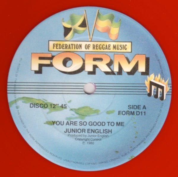 Image of Front Cover of 12" - VG/VG - JUNIOR ENGLISH, You Are So Good To Me (FORM; FORM D11, UK 1980, Company Sleeve, Red Vinyl), Light Marks only.,  - 2416358C