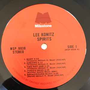 Image of Label Cover of LP - VG/VG+ - LEE KONITZ, Spirits (Milestone; MSP-9038, US ), Light ringwear. wear to edges of sleeve.,  - 2426090E
