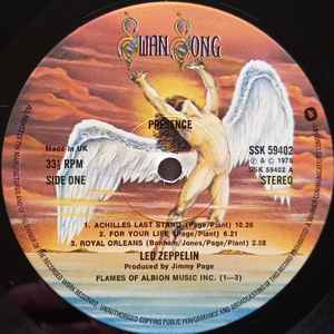 Image of Label Cover of LP - VG/VG - LED ZEPPELIN, Presence (Swan Song; SSK 59402, UK 1976, Embossed Gatefold Sleeve, Inner, OS matrix), Hairlines & a few small light scratches, edge & ring wear, seam splits on Inner,  - 2446167S