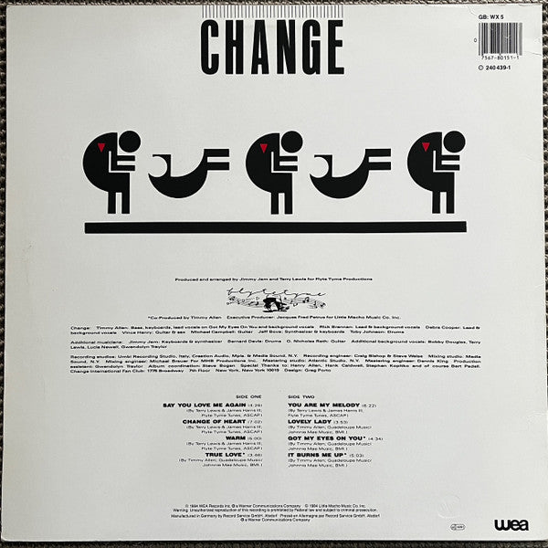Image of Back Cover of LP - VG/G+ - CHANGE, Change Of Heart (WEA; 240 439-1, UK & Europe 1984), Edge Wear, Split Spine,  - 2246209S