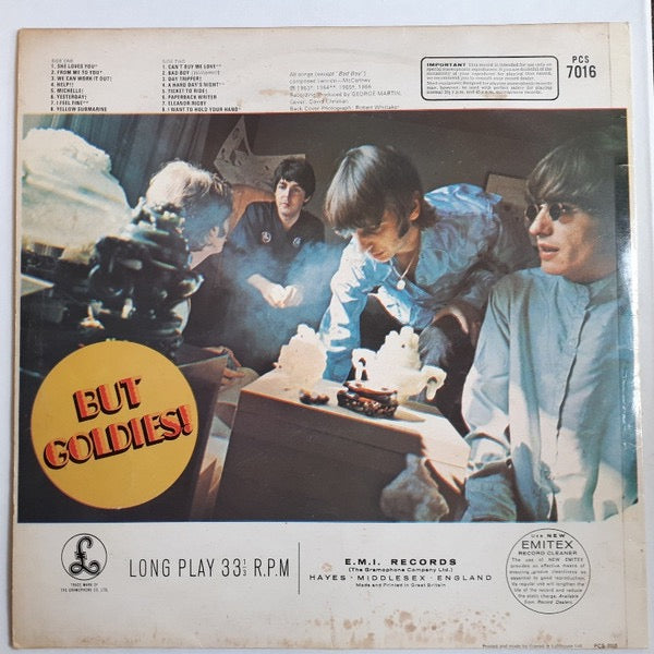 Image of Back Cover of LP - VG/VG - THE BEATLES, A Collection Of Beatles Oldies (Parlophone Black & Silver Labels With Two EMI Boxes & Raised Label RIm; PCS 7016, UK 1970s Reissue, Laminated Front Sleeve, Polygram Contract Pressing), Light Marks only.,  - 2416396C