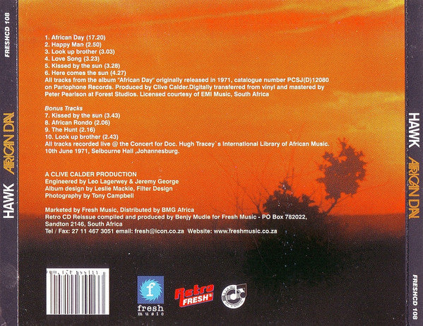 Image of Back Cover of CD - VG+/VG+ - HAWK, African Day (Fresh Music; FRESHCD 108, South Africa 2001, Jewel Case, Booklet), ,  - 2436252E
