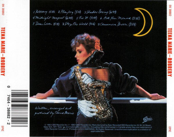Image of Back Cover of CD - VG+/EX - TEENA MARIE, Robbery (Epic; EK 38882, US 1989 Reissue, Jewel Case), Opened Instore,  - 2416491C