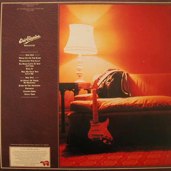 Image of Back Cover of LP - VG+/VG+ - ERIC CLAPTON, Backless (RSO A / B On Labels; RSD 5001, UK 1978, Gatefold), Minor wear to sleeve.,  - 2416509C