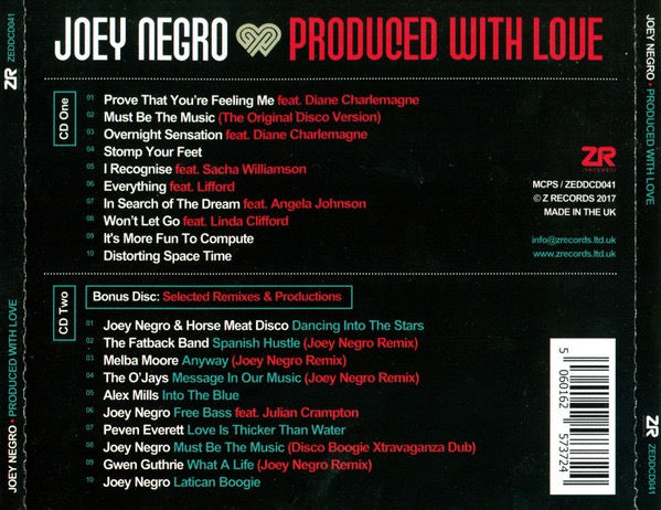 Image of Back Cover of 2xCD - M/M - JOEY NEGRO, Produced With Love (Z Records; ZEDDCD041, UK 2017, Jewel Case), ,  - 2416494C