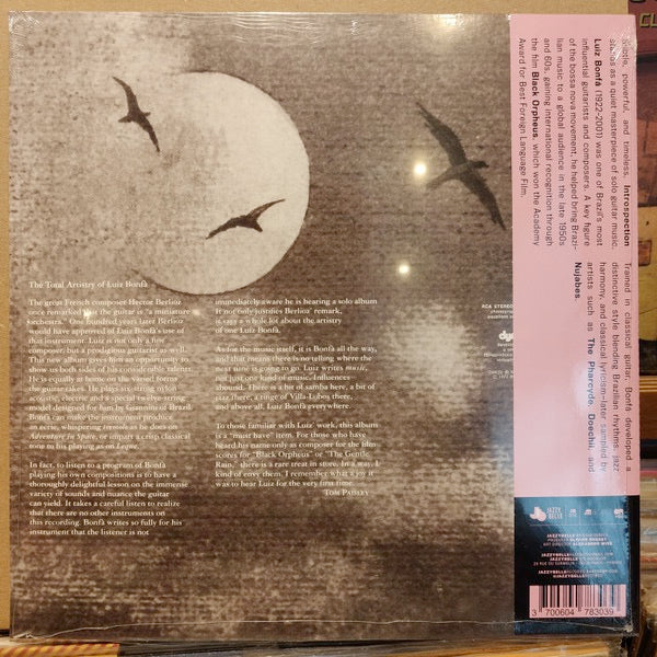 Image of Back Cover of LP - NEW/NEW - LUIZ BONF , Introspection (Jazzybelle Records / Modulor; JB014, Europe 2026 Reissue, https://www.discogs.com/release/37355046-Luiz-Bonf%C3%A1-Introspection), , Luiz Bonf  (1922-2001) is one of Brazil's most influential guitarists and composers. An iconic figure of the bossa nova movement, he helped introduce Brazilian music to the world in the late 1950s and 1960s. Bonf  achieved international fame for his work on Black Orpheus, a film that won an Academy Award for Best