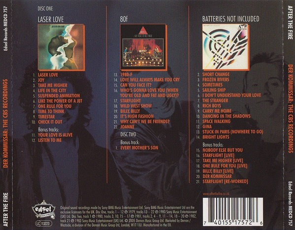 Image of Back Cover of CD - EX/EX - AFTER THE FIRE, Der Kommissar: The CBS Recordings (Edsel Records; MEDCD 757, Europe 2005 Reissue, Double CD Case), ,  - 2416497C