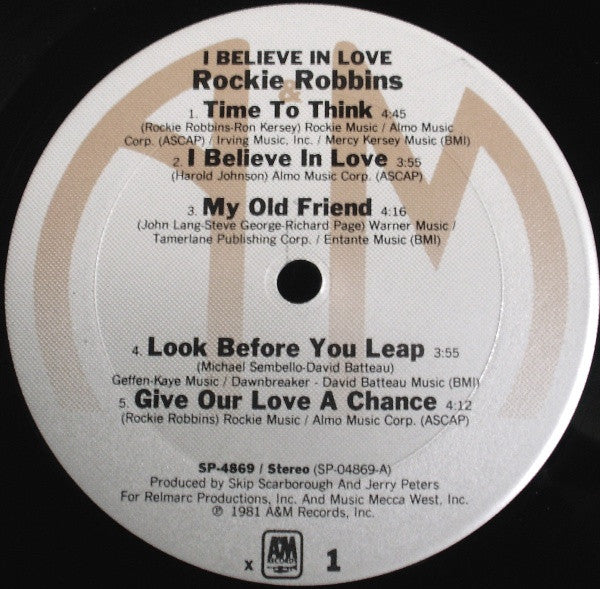 Image of Label Cover of LP - VG+/VG - ROCKIE ROBBINS, I Believe In Love (A&M Records ; SP-4869, US 1981, Inner), Superficial marks only, plays VG/VG+.,  - 2246247S