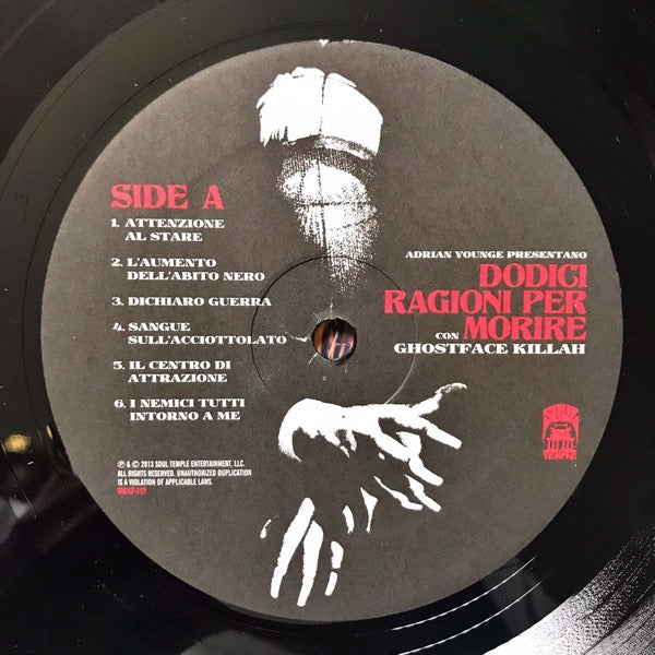 Image of Label Cover of LP - VG+/VG+ - ADRIAN YOUNGE CON GHOSTFACE KILLAH, Dodici Ragioni Per Morire (Strumentale) (Linear Labs; LL019, US 2015 Reissue), Subtle crease to sleeve.,  - 2416580C