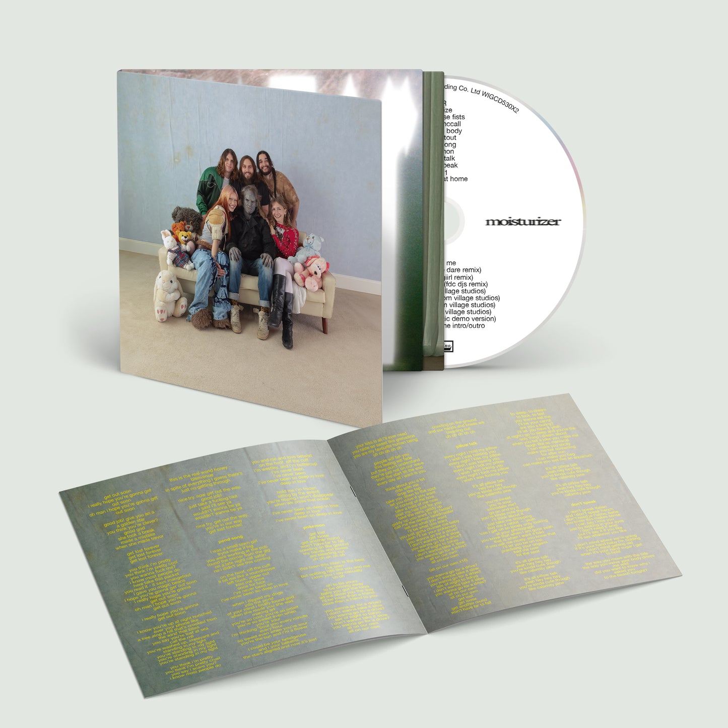 Image of Back Cover of CD - NEW/NEW - WET LEG, moisturizer (deluxe) (Domino; WIGCD530X2, UK 2026 Reissue), , moisturizer, the ripping second album by Wet Leg is fast approaching its first anniversary.  Deluxe CD in gatefold slip case, featuring remixes by FDC DJs, The Dare, horsegiirL, live session tracks, demo versions plus  hi from me  - 2856014S